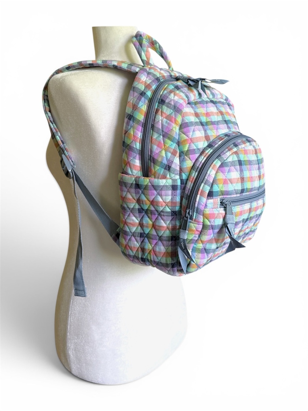 Vera Bradley Essential Compact Backpack Gingham Plaid Mini Backpack Like New